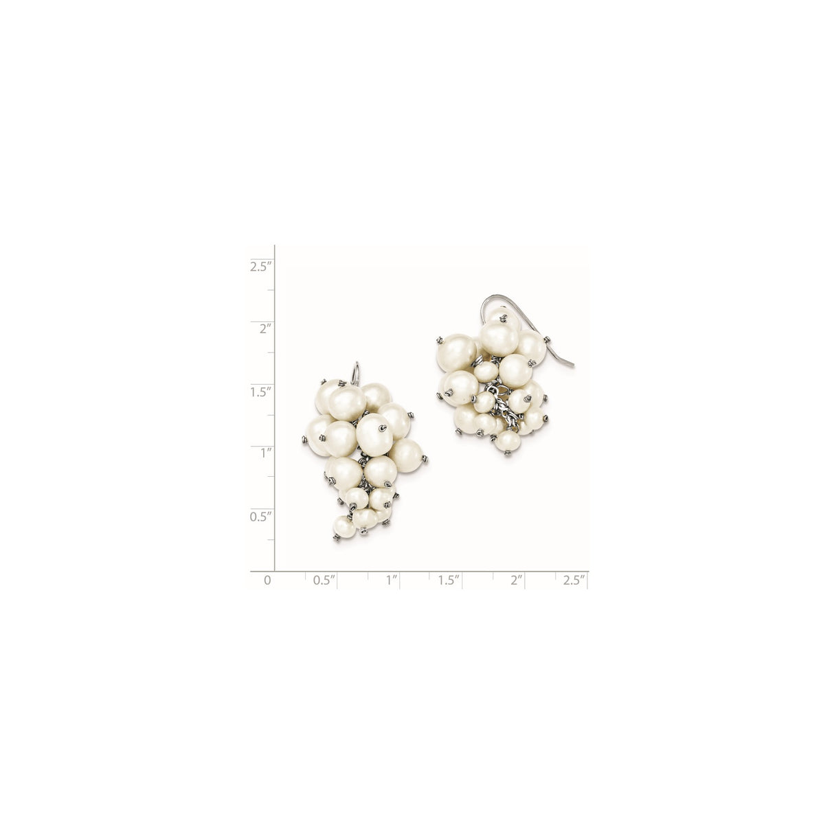 Sterling Silver Drop Earrings with Faux White Cluster Pearls, Grape Design Dangle Jewelry
