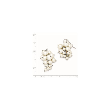 Sterling Silver Drop Earrings with Faux White Cluster Pearls, Grape Design Dangle Jewelry