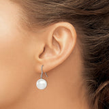 Sterling Silver Drop Earrings with Simulated White Pearl, Classic Dangle Style for Women