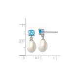 Sterling Silver Dangle Earrings with Freshwater Pearls and Sky Blue Topaz