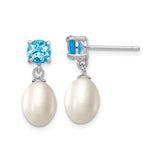 Sterling Silver Dangle Earrings with Freshwater Pearls and Sky Blue Topaz