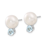 Sterling Silver Pearl Stud Earrings With Blue Topaz Bridal