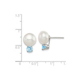 Sterling Silver Pearl Stud Earrings With Blue Topaz Bridal
