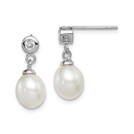 Sterling Silver Drop Earrings with Freshwater Pearls and Cubic Zirconia