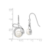 Sterling Silver Dangle Earrings with White Cultured Pearl and Cubic Zirconia, Infinity Loop Design