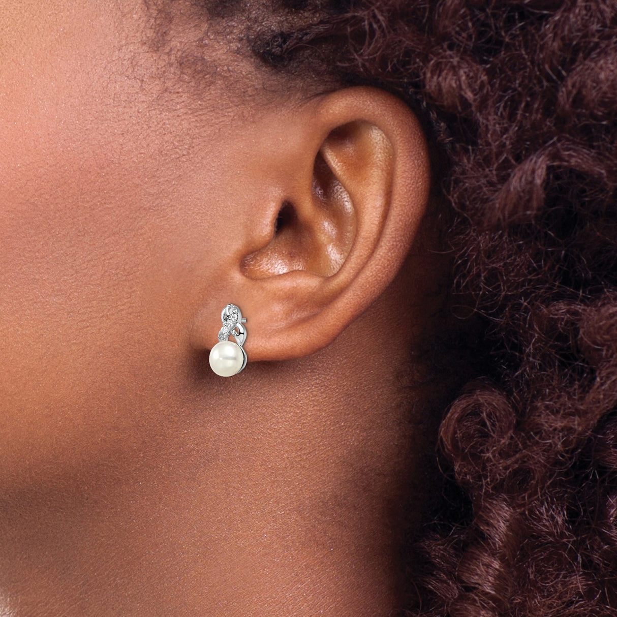 Sterling Silver Pearl Stud Earrings with Cubic Zirconia, Infinity Design for Women
