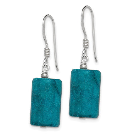 Sterling Silver Drop Earrings with Jasper, Rectangular Dangle, Boho Chic Style for Women