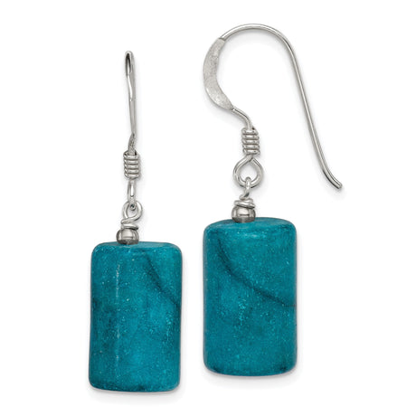 Sterling Silver Drop Earrings with Jasper, Rectangular Dangle, Boho Chic Style for Women