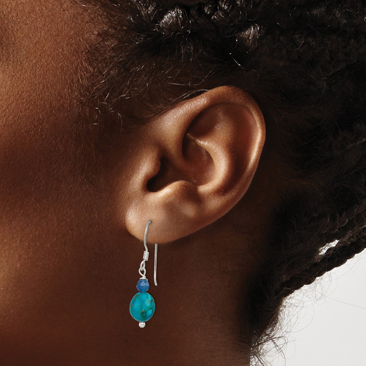 Sterling Silver Dangle Earrings with Agate and Lapis, Bohemian Drop Style