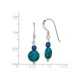 Sterling Silver Dangle Earrings with Agate and Lapis, Bohemian Drop Style