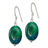 Sterling Silver Dangle Earrings with Oval Azurite Malachite, Boho Artisan Style for Women
