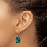 Sterling Silver Dangle Earrings with Oval Azurite Malachite, Boho Artisan Style for Women