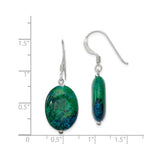 Sterling Silver Dangle Earrings with Oval Azurite Malachite, Boho Artisan Style for Women