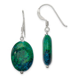 Sterling Silver Dangle Earrings with Oval Azurite Malachite, Boho Artisan Style for Women