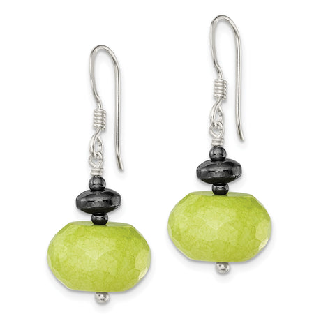 Sterling Silver Dangle Earrings with Hematite and Jade, Handcrafted Boho Drop Jewelry for Women