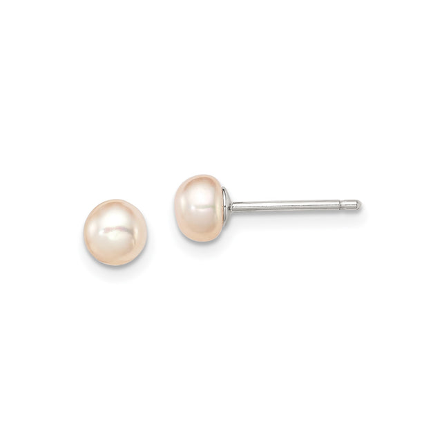 Sterling Silver Stud Earrings with White Freshwater Cultured Pearls, Classic Round Pearl Design for Women, Minimalist Everyday or Formal Wear, Elegant Lightweight Jewelry with Timeless Appeal