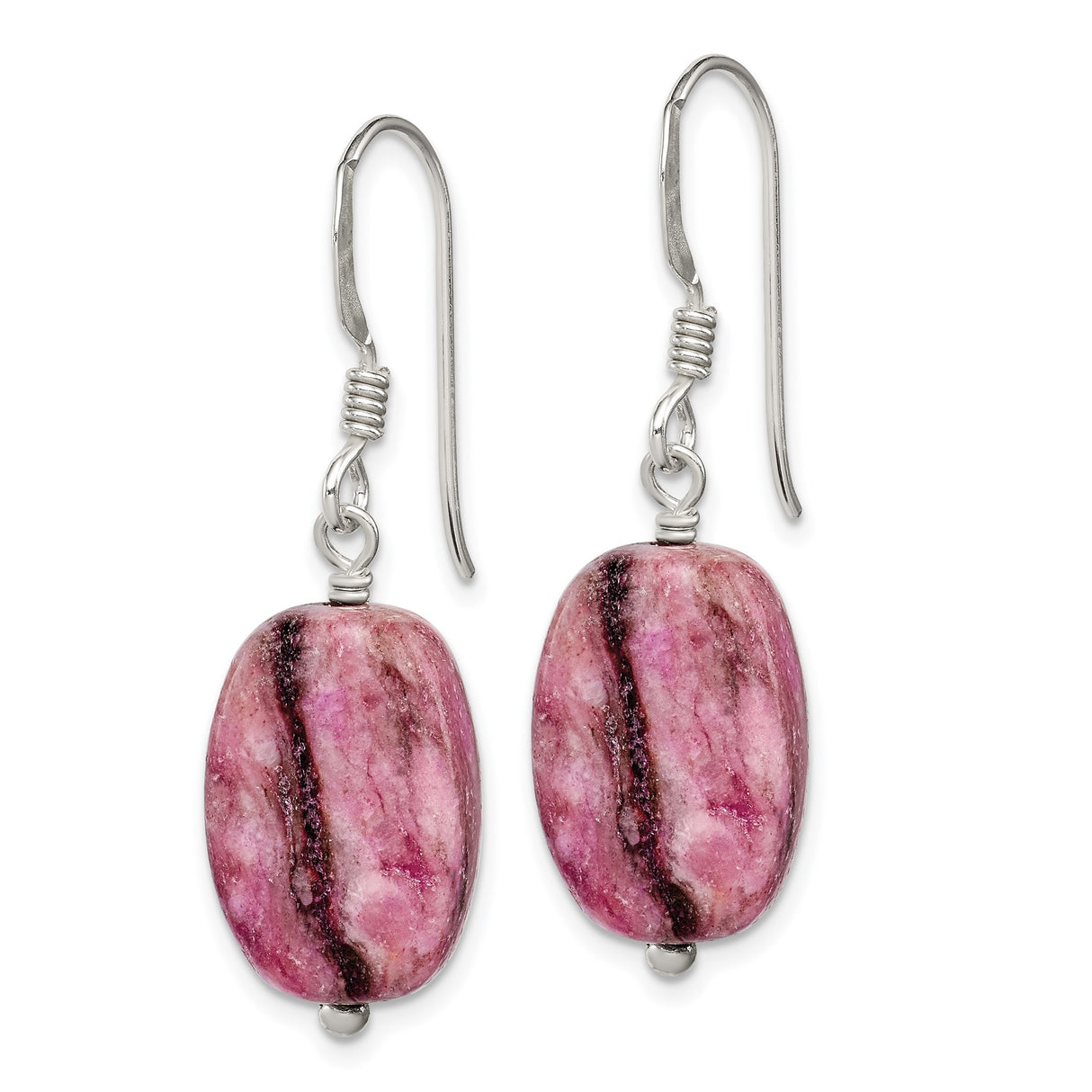 Sterling Silver Dangle Earrings with Pink Jasper, Handmade Bohemian Healing Jewelry for Women
