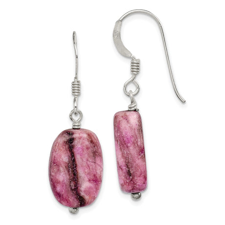 Sterling Silver Dangle Earrings with Pink Jasper, Handmade Bohemian Healing Jewelry for Women