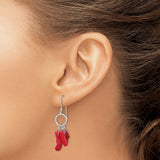 Sterling Silver Earrings with Natural Red Coral Branch Dangles, Boho Coastal Style for Women