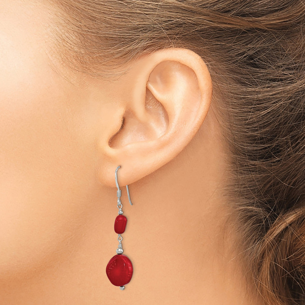 Sterling Silver Dangle Earrings with Coral Accents, Long Lightweight Boho Style for Women