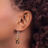 Sterling Silver Dangle Earrings with Freshwater Pearls and Smoky Quartz, Boho Cluster Design