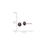 Sterling Silver Stud Earrings with Black Cultured Round Button Pearls, Minimalist Modern Style