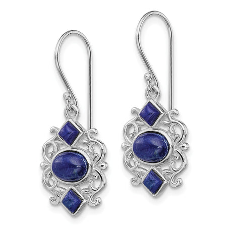 Sterling Silver Dangle Earrings with Lapis Lazuli, Scrollwork, Vintage Boho Style