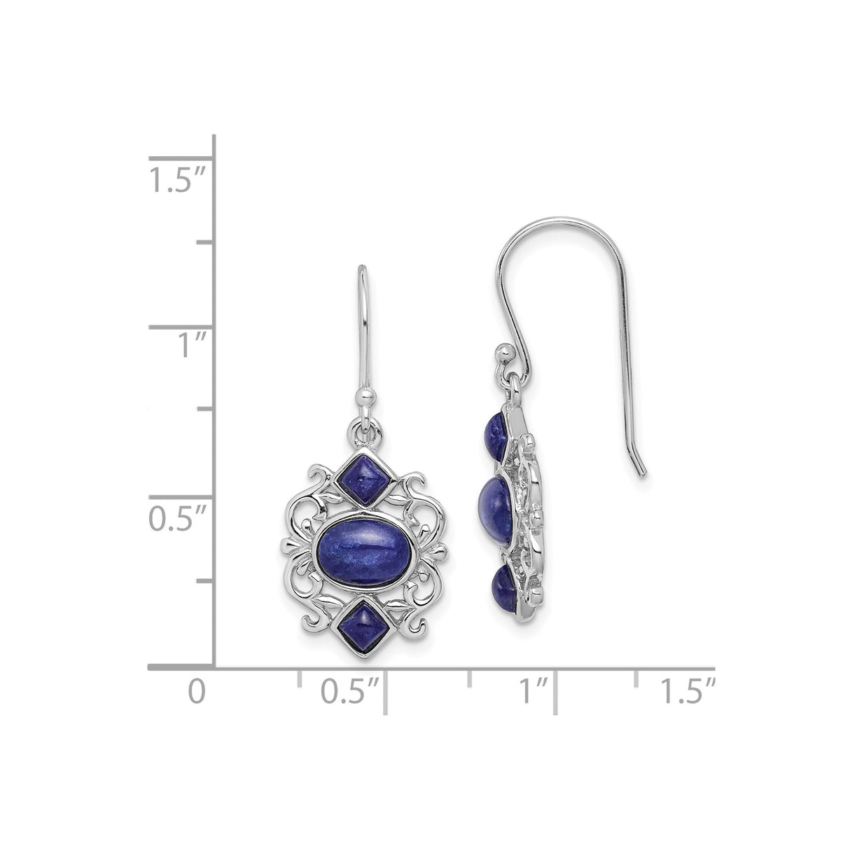 Sterling Silver Dangle Earrings with Lapis Lazuli, Scrollwork, Vintage Boho Style