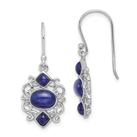 Sterling Silver Dangle Earrings with Lapis Lazuli, Scrollwork, Vintage Boho Style