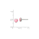 Sterling Silver Heart Shaped Stud Earrings with Pink Enamel and Red Accents for Girls