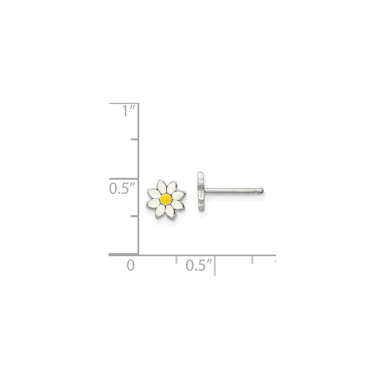 Sterling Silver Daisy Flower Stud Earrings with White Enamel Petals and Yellow Center