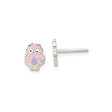 Sterling Silver Owl Stud Earrings with Pink and Purple Enamel Accents for Girls and Teens