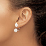 Sterling Silver Double Stud Earrings with Freshwater Pearl Drops and Carved Rose Design