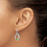 Sterling Silver Dangle Earrings with Oval Peridot and Teardrop Openwork Design