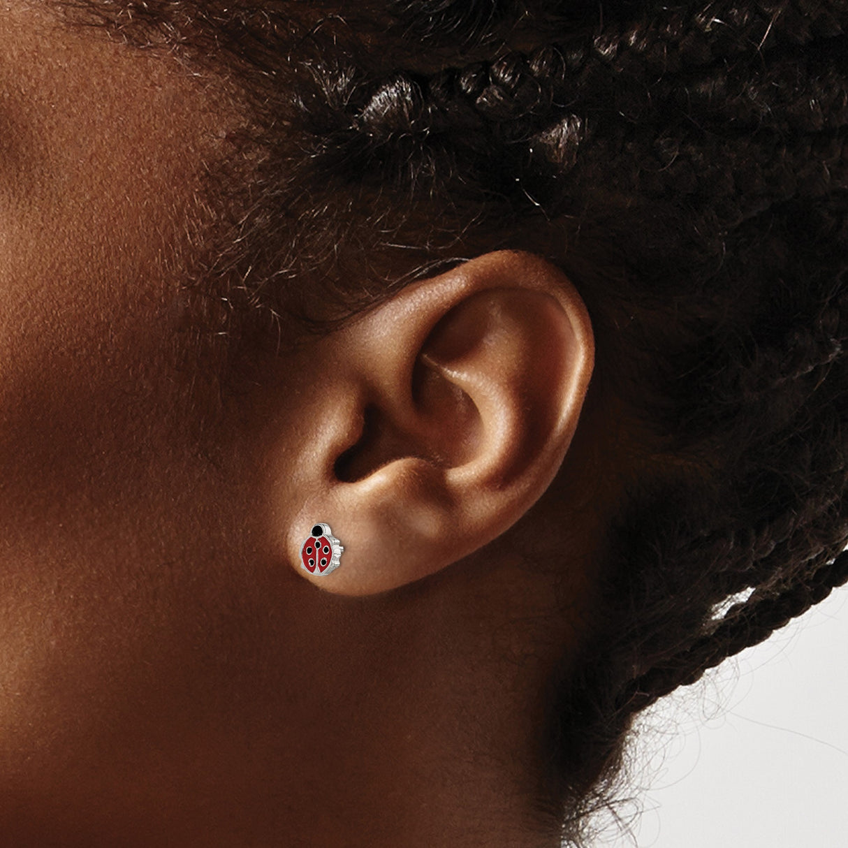 Sterling Silver Ladybug Stud Earrings with Red and Black Enamel, Nature-Inspired Insect Jewelry