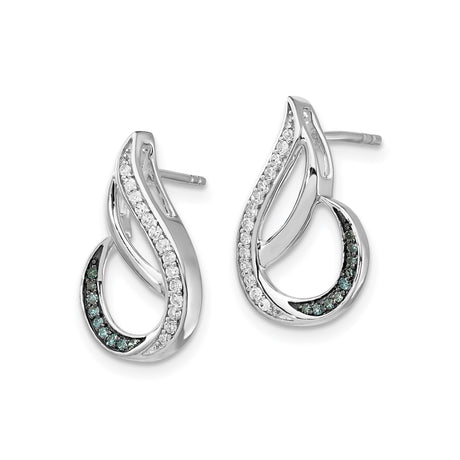 Sterling Silver Teardrop Stud Earrings Blue White CZ Wave