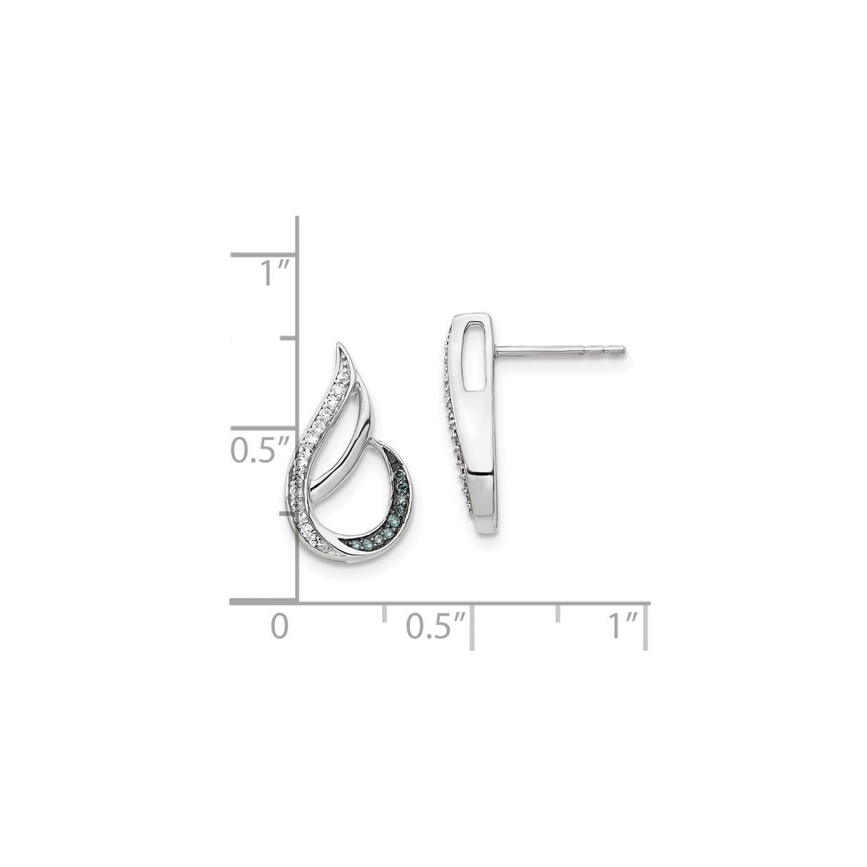 Sterling Silver Teardrop Stud Earrings Blue White CZ Wave
