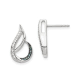 Sterling Silver Teardrop Stud Earrings for Women with Abstract Wave Design, Blue and White Cubic Zirconia, Elegant Fluid Shape, Modern Artistic Studs, Formal or Everyday Silver Ear Jewelry