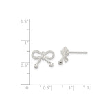 Sterling Silver Bow Stud Earrings with Twisted Rope Design and Polished Bead Tips