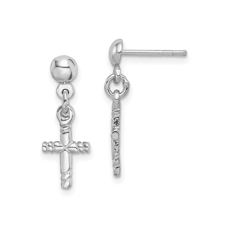 Sterling Silver Cross Pendant with Textured Vine Rope Design and Polished Finish