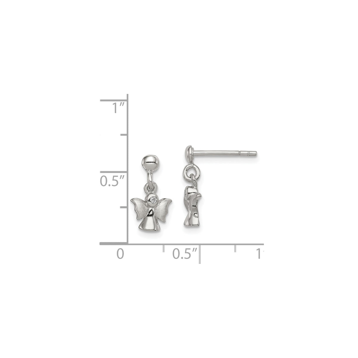 Sterling Silver Angel Dangle Stud Earrings with Cubic Zirconia, Christian Symbol Jewelry