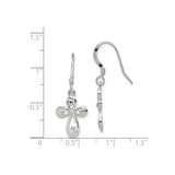 Sterling Silver Cross Dangle Earrings with Swirl Scrollwork Design and French Hooks
