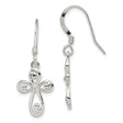 Sterling Silver Cross Dangle Earrings with Swirl Scrollwork Design and French Hooks