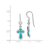 Sterling Silver Cross Dangle Earrings with Created Turquoise and Flower Detail