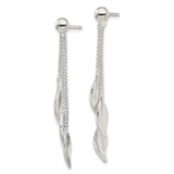 Sterling Silver Dangle Earrings with Triple Chain Drops and Textured Leaf Charms