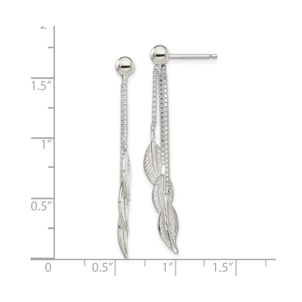 Sterling Silver Dangle Earrings with Triple Chain Drops and Textured Leaf Charms
