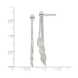 Sterling Silver Dangle Earrings with Triple Chain Drops and Textured Leaf Charms