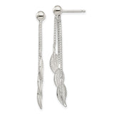 Sterling Silver Dangle Earrings with Triple Chain Drops and Textured Leaf Charms