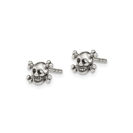 Sterling Silver Skull and Crossbones Stud Earrings, Gothic Pirate Style