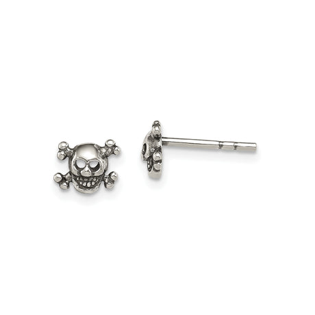 Sterling Silver Skull and Crossbones Stud Earrings, Gothic Pirate Style